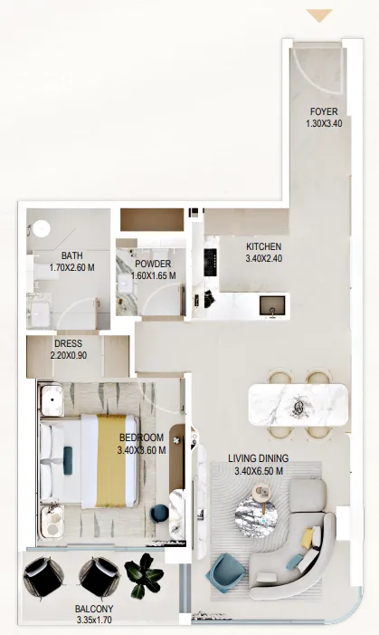 Rabdan Gardens — планировка 1BR Type C