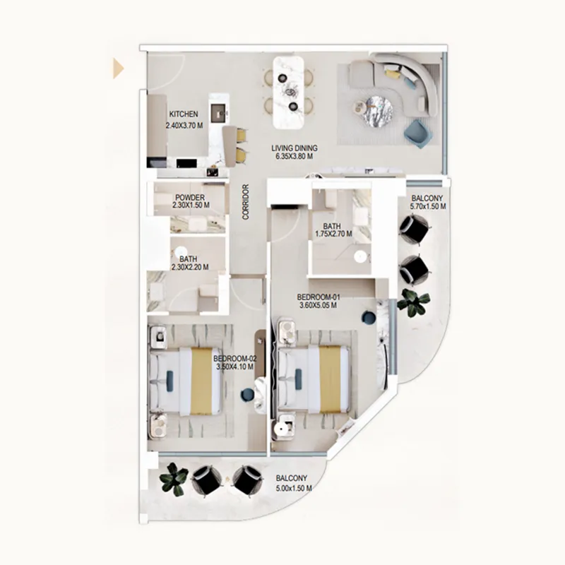 Rabdan Gardens — планировка 2BR Type A
