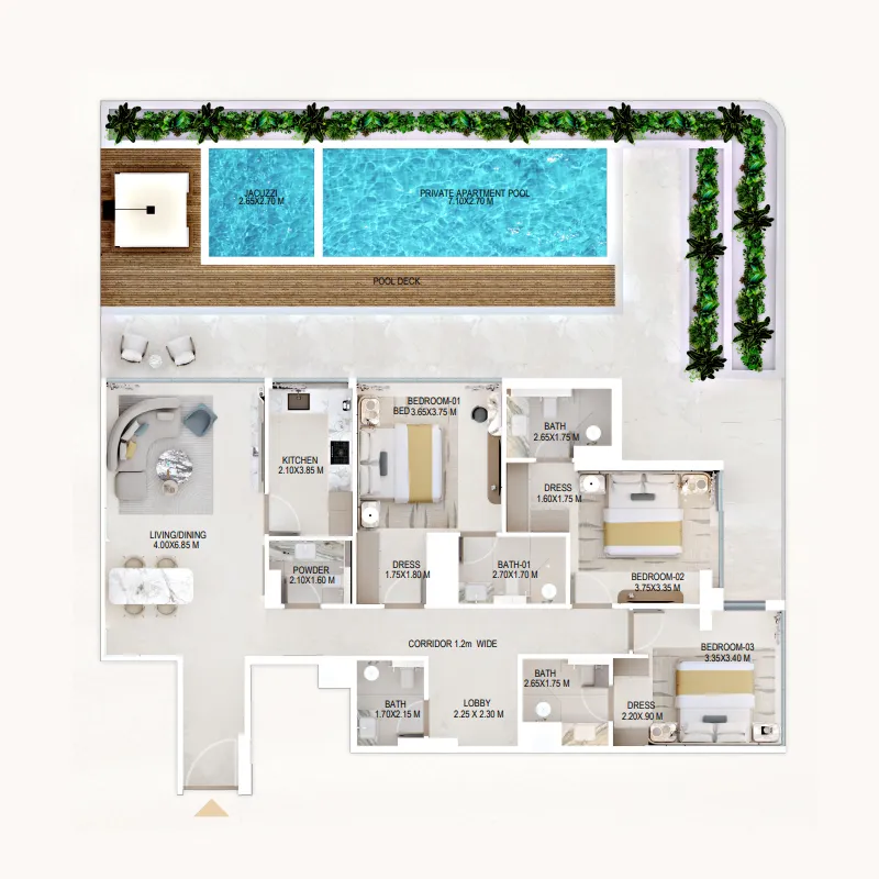 Rabdan Gardens — планировка 3 BR Type A