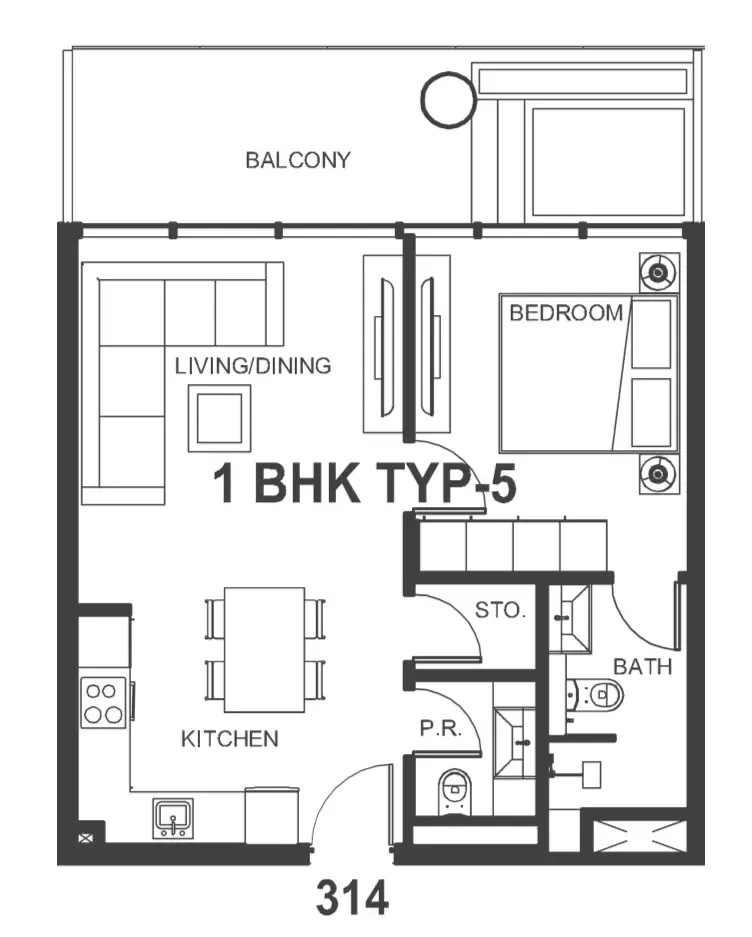 Interstellar Tower — планировка 1 BR Type A