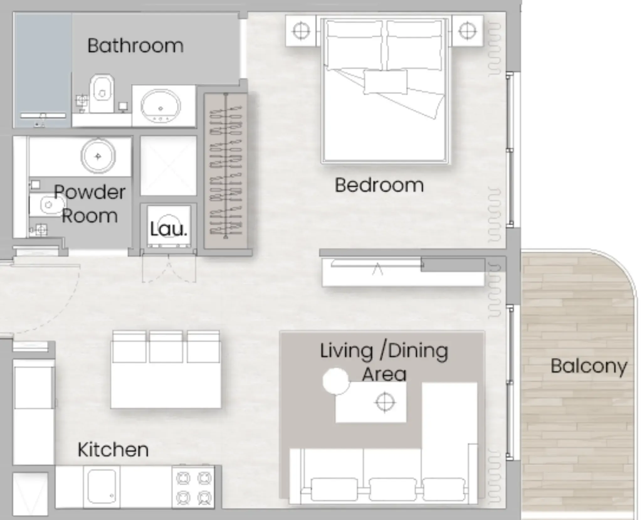 One Beverly — планировка 1 BR Type G