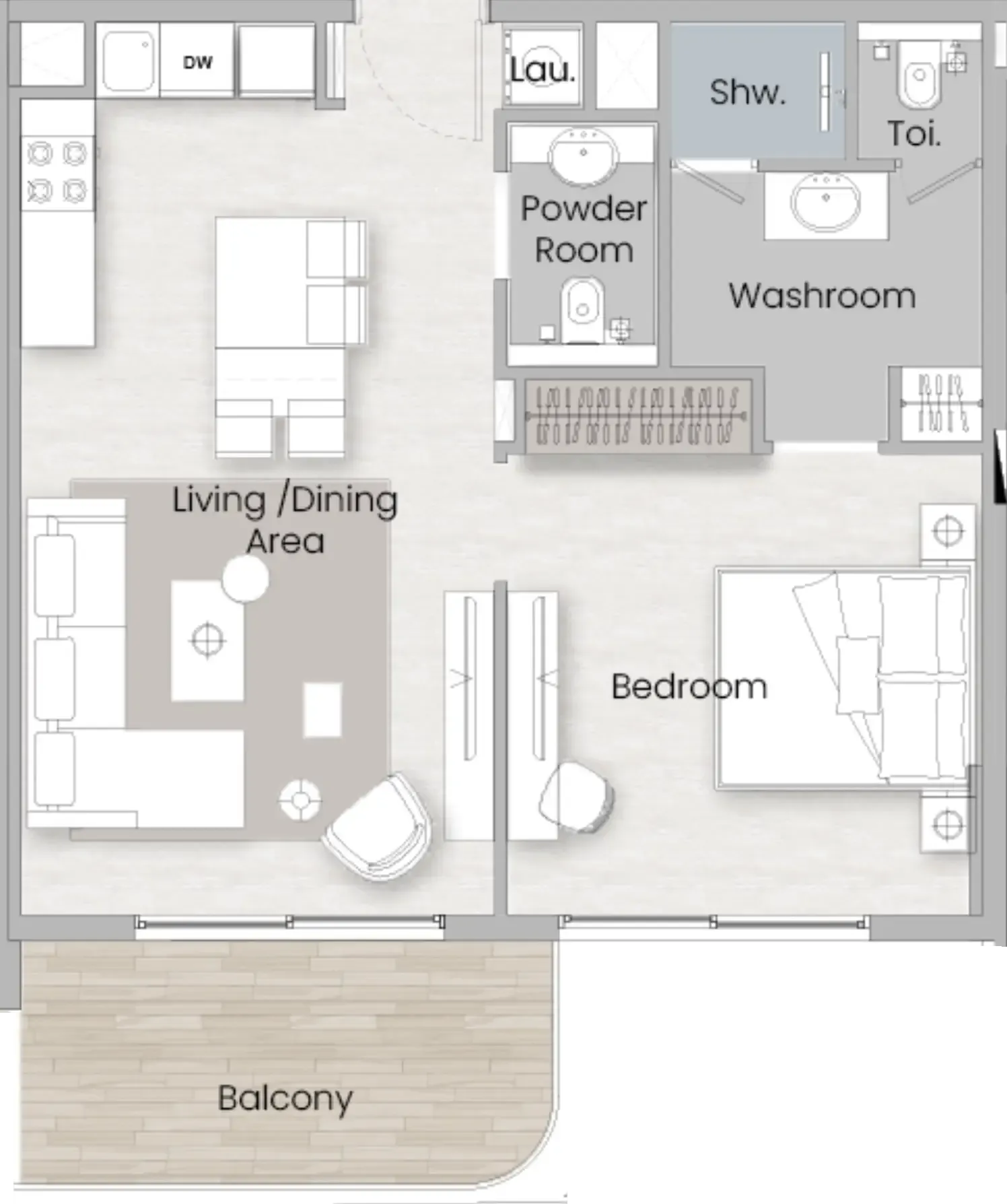 One Beverly — планировка 1 BR Type H