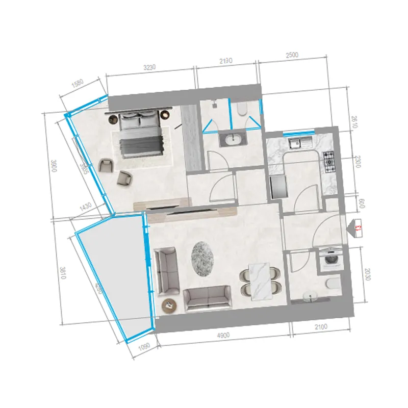 Orchid Towers Phase 1 — планировка 1BR Type 2C13