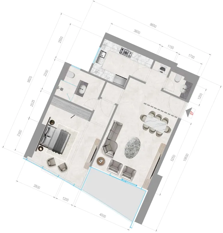 Orchid Towers Phase 1 — планировка 1BR Type B7