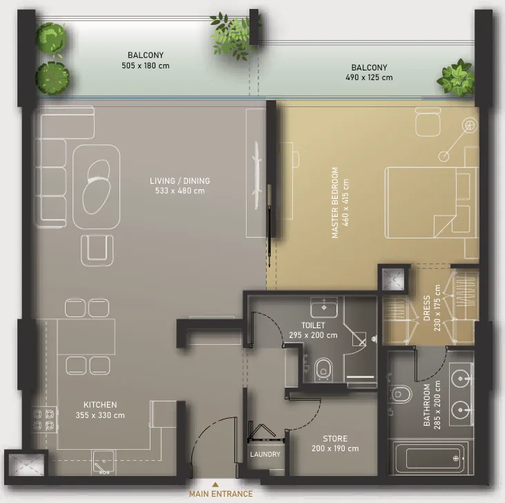 Olaia Residences — планировка 1 BR Type G