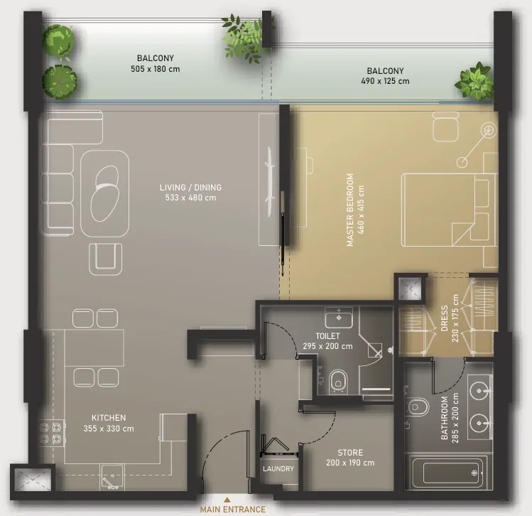 Olaia Residences — планировка 1 BR Type B