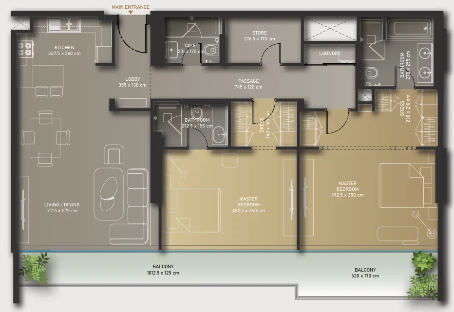 Olaia Residences — планировка 2 BR Type C