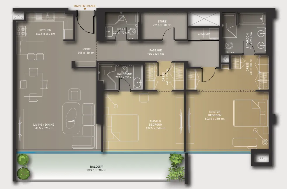 Olaia Residences — планировка 2 BR Type D