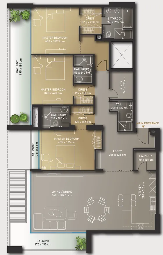 Olaia Residences — планировка 3 BR Type A