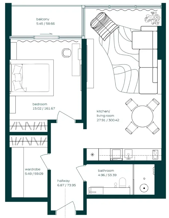 Vibe — планировка 1 BR Type AB