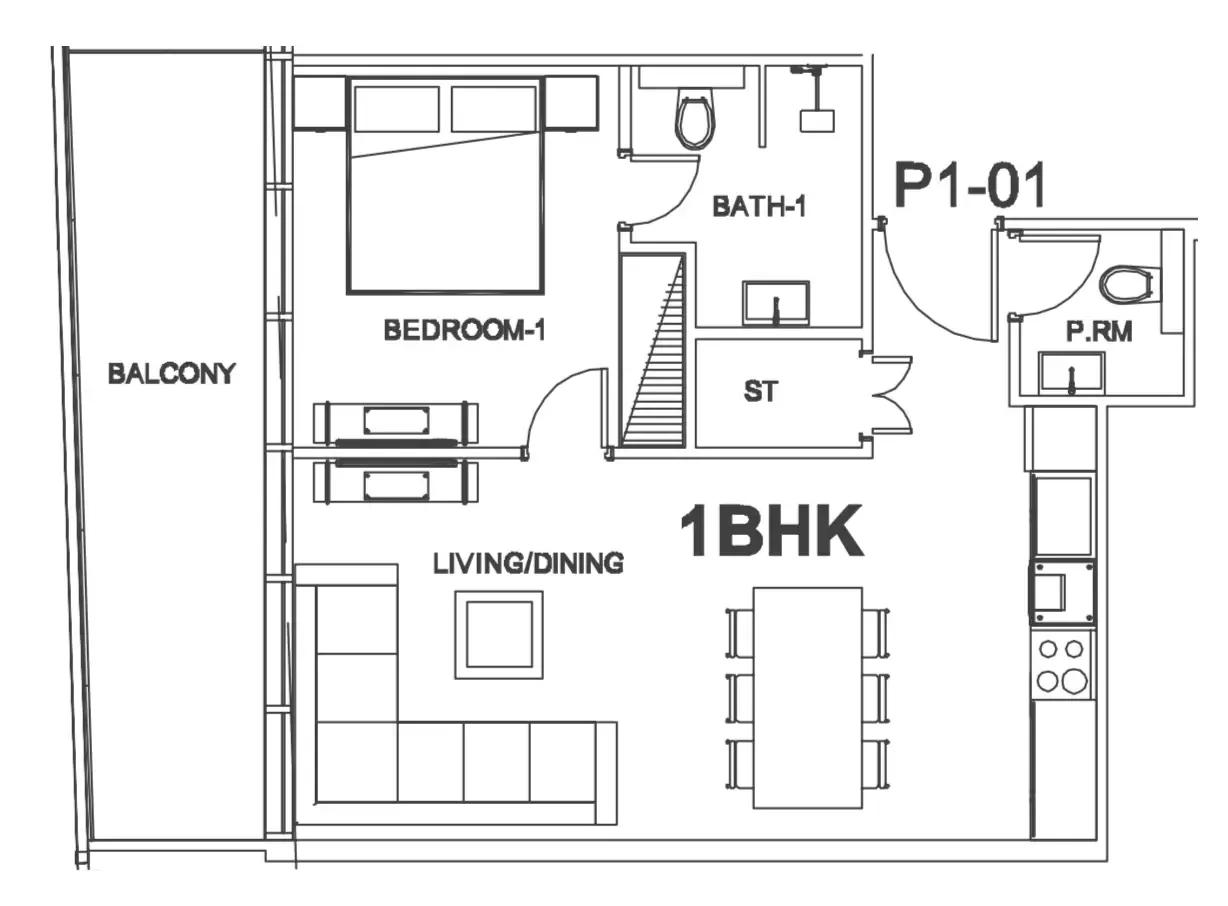 Villa Del Arte — планировка 1 BR Type E