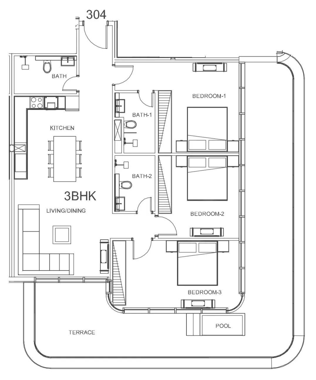 Villa Del Arte — планировка 3 BR Type A