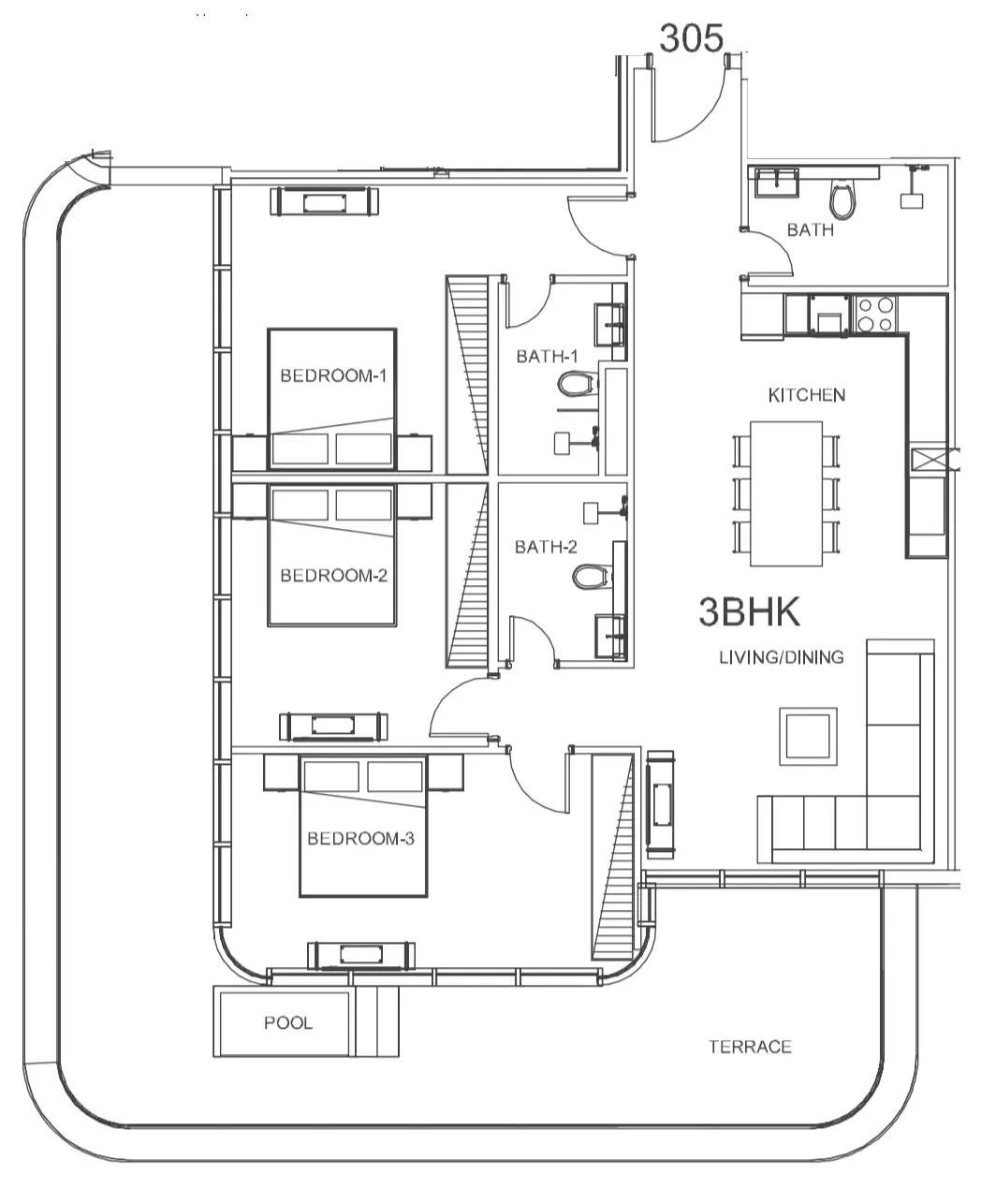 Villa Del Arte — планировка 3 BR Type B