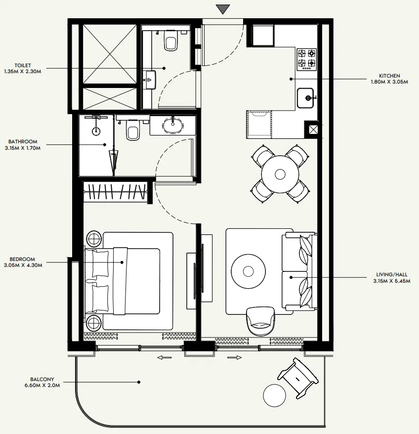 Azizi Venice — планировка 1 BR Type BWV