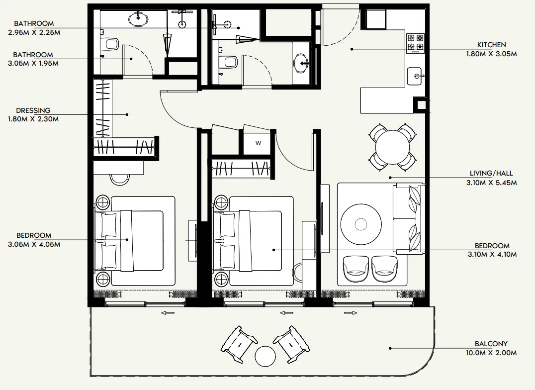Azizi Venice — планировка 2 BR Type ACP