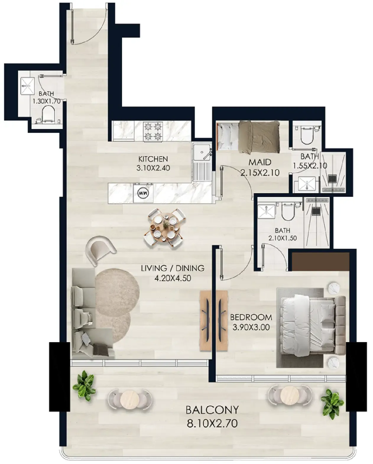 Vista by Vision — планировка 1 BR Type A