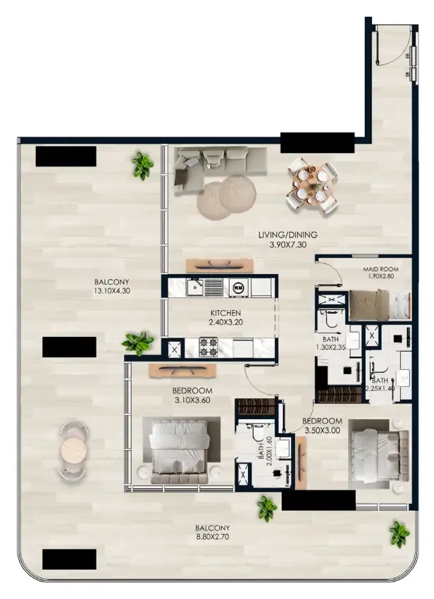 Vista by Vision — планировка 2 BR Type A
