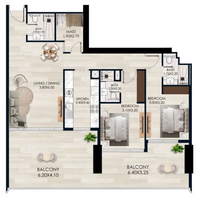 Vista by Vision — планировка 2 BR Type 17