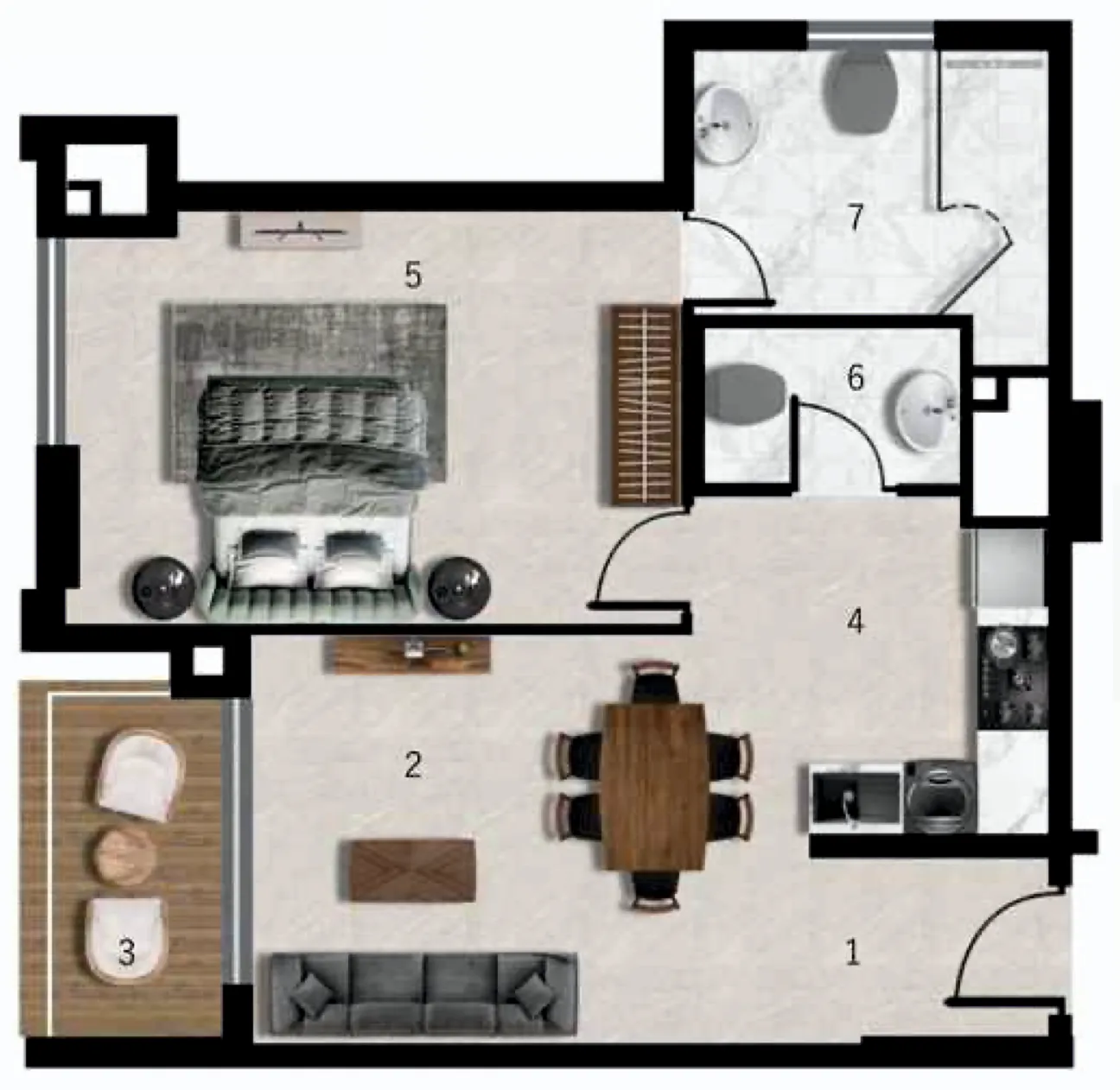 7 Seasons — планировка 1 BR Type A