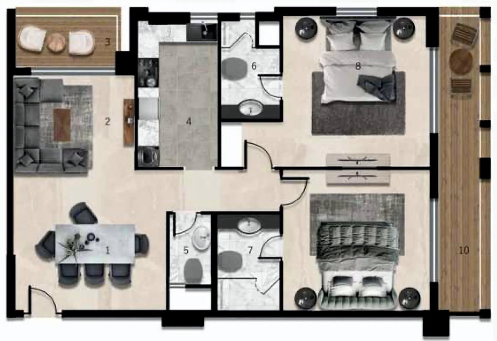 7 Seasons — планировка 2 BR Type F