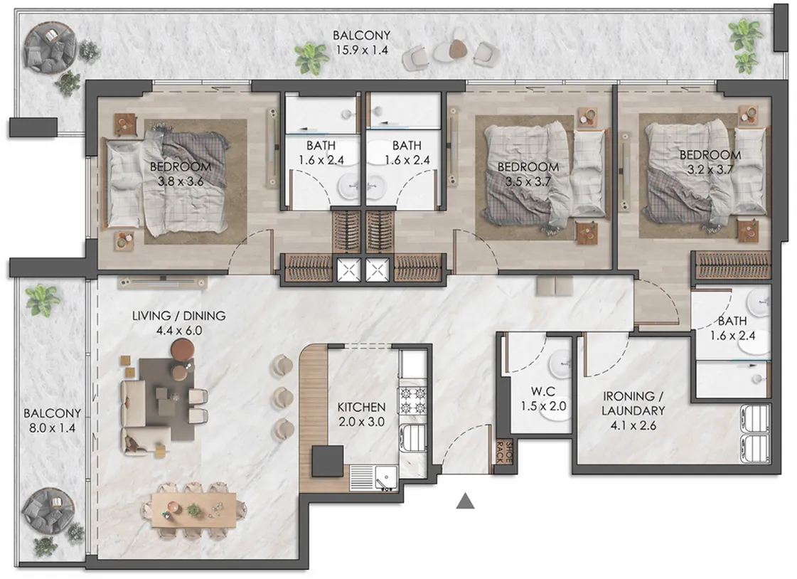 Almaara Residences — планировка 3BR Type 08