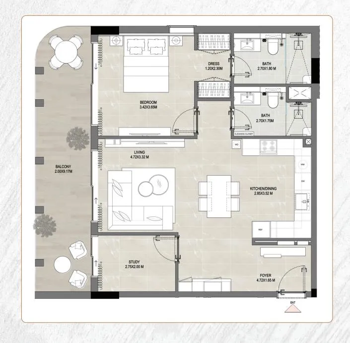 Amber by Enso — планировка 1 BR Type G