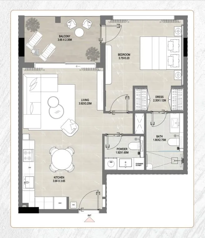 Amber by Enso — планировка 1 BR Type H